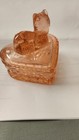 Vintage Heart Shaped Pink Sleeping Cat On A Basket Nest Trinket Dish