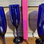 Libbey Champagne Cobalt Blue Long Stem Flute Glass 9    Vtg Set Of 4 Wine New Year