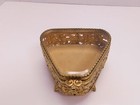 Vtg Gold Ormolu Filigree Casket Trinket Dresser Jewelry Box Footed Beveled Glass