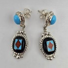 New  Handcrafted Sterling Silver Southwestern Style Inlay Dangle Earrings Signed