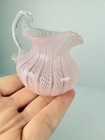 Venetian Murano Zanfirico Latticino Pink Ribbon Art Glass Mini Jug Pitcher 2 5   