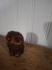 Small 2  Vintage Plastic Brown Owl Figurine Red Gem Eyes Made Hong Kong Boho