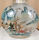Vintage Painted Chinese Glass Snuff Bottle Original Box Double Sided Mountains
