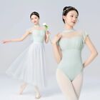 Women Ballet Leotards Pleated Dance Girls Mesh Splicing Ballet Dance Bodysuits