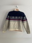 Lands  End Kid Nordic Fair Isle Wool Zip Front Cardigan Medium Navy Snowflake