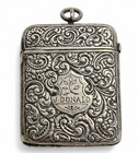 Antique Silver Plated Vesta Case Engraved Scroll Monogram Match Safe Pocket Stri