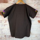 Vintage Hand Embroidered Mexican Huipil Blouse Brown Floral Cotton Linen Folk