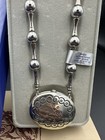 Vintage Estee Lauder Silver Tone Moonsilver Solid Perfume Necklace Original Box