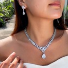 Silver Plated Brides Earrings Necklace Cubic Zirconia Flower Wedding Jewelry Set