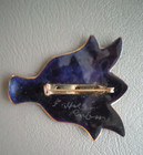 Vintage Enamel On Copper Stylized Flower Pin Brooch Artisan Signed