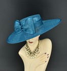 M23155  teal Blue  Wide Brim Sinamay Fascinator Hat For Kentucky Derby  Wedding