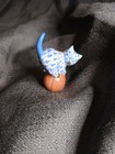 Herend Fishnet Pattern Mischievous Cat On Yarn Ball Minature Blue White Gold