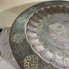 Vintage Indian Hand Carved Wooden Stand With Heavy Brass Engraved Tray  