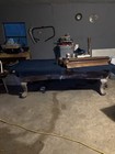 Vintage Wooden Pool Table With Blue Felt And Clawfoot Legs