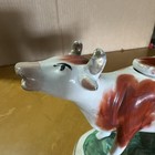 Staffordshire Brown   White Porcelain Cow Shaped Creamer Pitcher W  Lid   14 