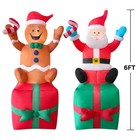 2 Packs 6ft Christmas Inflatable Santa And Gingerbread Man On Gift Box Christ   