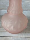 Vintage Pink Frosted Satin Glass Vase Intaglio Rose Ruffle Edge