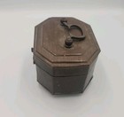 Antique Copper Octagonal Box Handcrafted Hinged Lid Handle Footed 6x5x3