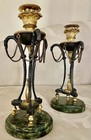 Antique 19th C  French Empire Gilt Bronze Ormolu Candleholders Candlesticks Pair