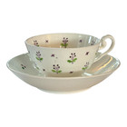 Antique Staffordshire Pearlware Hand Enameled Purple   Green Floral Teacups