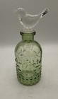 Vintage Pale Green Embossed Glass Bottle W  A Clear Glass Bird Stopper 7 5  Tall