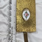 Evans Compact Carry All Wristlet  Guilloche 50 s Gold Tone Enamel Makeup Compact