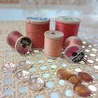 Vintage Sewing Notions Lot Wooden Thread Spools Iridescent Buttons Craft Decor