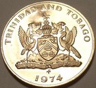 Rare Proof Trinidad   Tobago 1974 5 Cents bird Of Paradise only 14 000 Minted fs