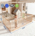 Natural Wood Baby Playpen 10 Panel Foldable W door   Toys Play Yard Safety Gate