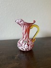 Vintage Rainbow Glass Small Hand Blown Red Orange White Splatter Pitcher Glows