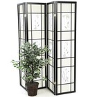Black 4 Panel Shoji Room Divider Asian Privacy Screen Floral Print Divider