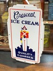 Vintage  cresent Ice Cream  Pressed Metal Advertising Sign  9 5 x 6   Good Cond