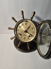 Vintage Bronze Chelsea Ships Bell Yacht Wheel Mantle Clock Running Excellent 