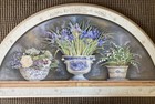 Above Door Wooden Plaque Print Art Kathryn White And Blue Pot Floral 29 Inch L