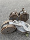Lot Of 4 Antique Maritime Cargo Blocks Wooden Ship Pulleys Swivel Hook Nautical