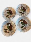 Vintage Mcm Enamel On Copper Owl Coasters Set Of 4 - Mid-century Studio Art Dish