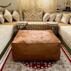 Leather Ottoman Pouf Vintage Moroccan Handmade Footstool Pouffe Genuine Brown