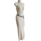 Zara Womens Small Cream Ribbed Knit Maxi Dress Mock Neck Sleeveless