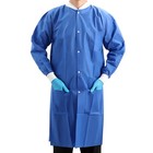 50pcs Jmu Dental Disposable Lab Coat Blue Sms W pockets Knitted Collar Cuffs