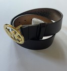 Michael Kors Women   s Brown Leather Belt   Gold Round Buckle Small C551337