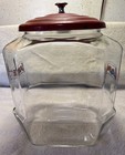 8 Sided Lance Glass Vintage Cookie  Cracker Display Counter Jar W  Red Metal Lid