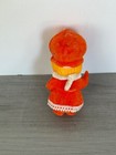 Vintage Tiny Miniature Flocked Figurine Collectible Toy Doll W  Hat Orange