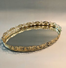 Vintage Mirror Vanity Tray Perfume Makeup Oval Gold Filigree Hollywood Regency