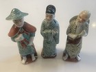Set Of Three Vintage Decorative Oriental Chinese Standing Mud Statue Figurines