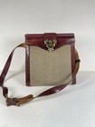 Vintage Etienne Aigner Purse Cherry Brown Leather Canvas 70s Frame Bag Turn Lock