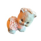 Vintage Ceramic Kitten Figurine Pink Tutu Bow White Cat Small Good Condition