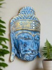 20    Wooden Blue Buddha Wall Mask Hand Carved Wall Decor
