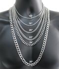 16-36  Stainless Steel Silver Chain Cuban Curb Womens Mens Necklace 3 5 7 9 11mm