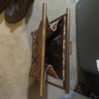 Vintage Knitting Sewing Caddy Basket Yarn Bag Folding Wood Frame Floral Flowers