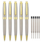 5 Pcs Silver Ballpoint Pens With Extra Refills Set  1mm Medium Point Black 